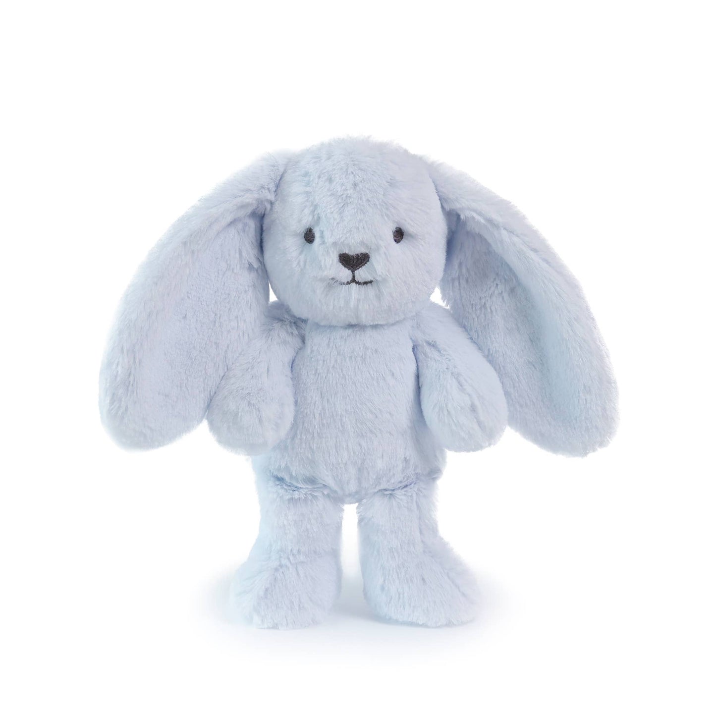 Baby blue plush toy rabbit on a white background