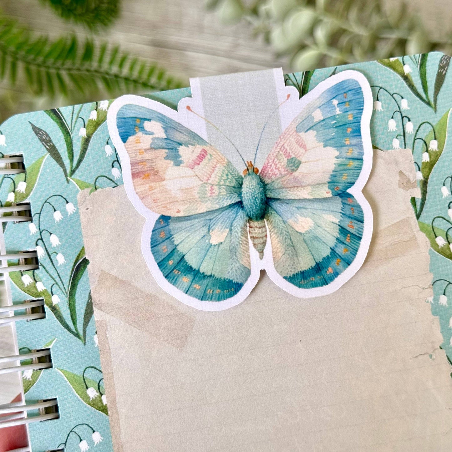 Pretty blue butterfly shaped cardboard book mark