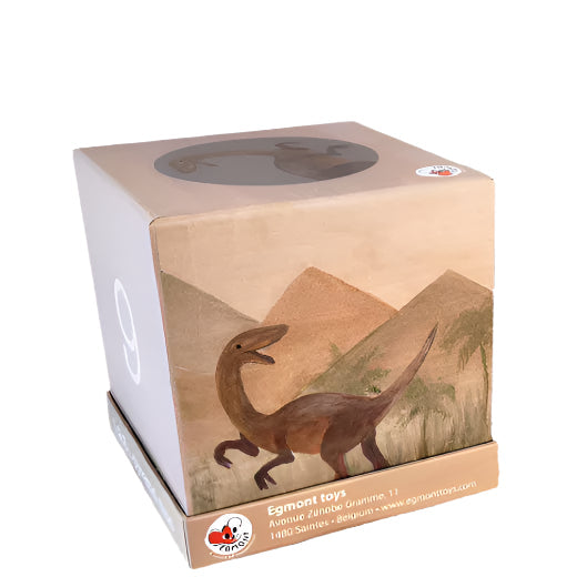 Egmont toys dinosaur toy packaging with a prehistoric landscape design.