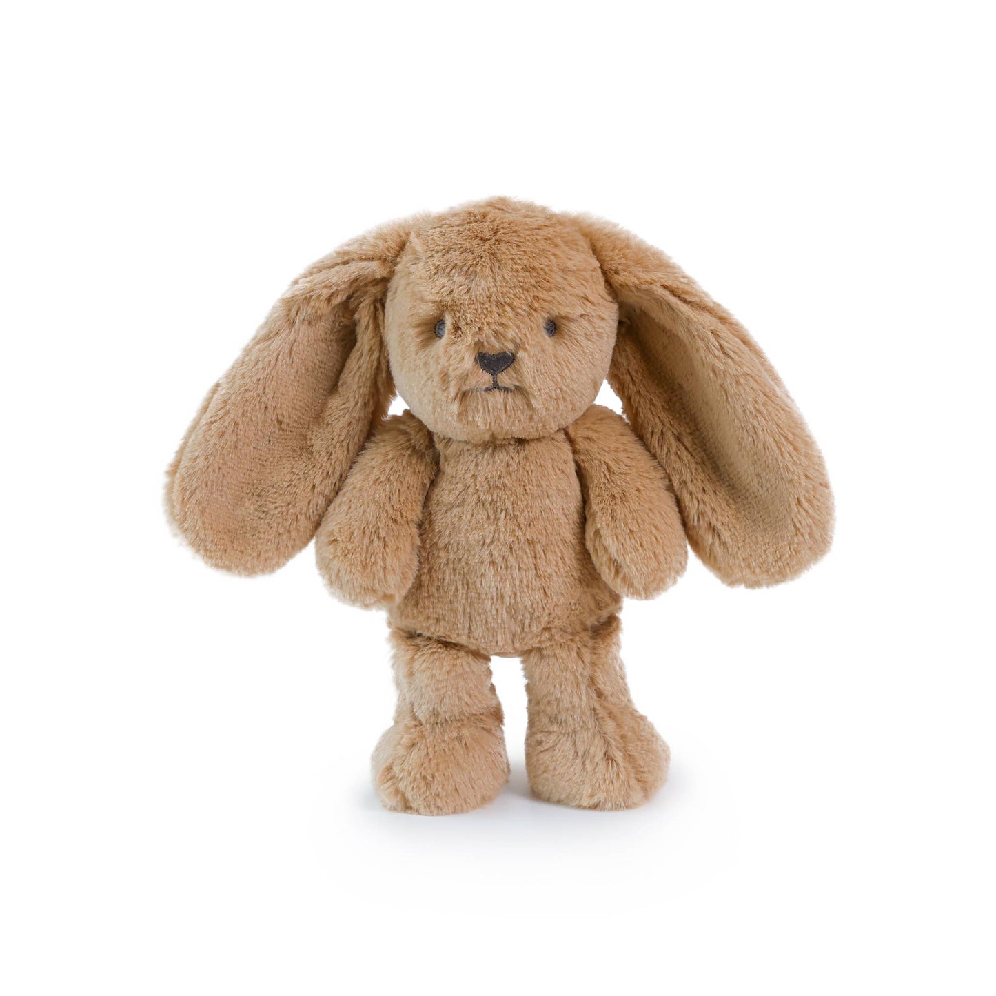 Brown plush bunny toy on a white background