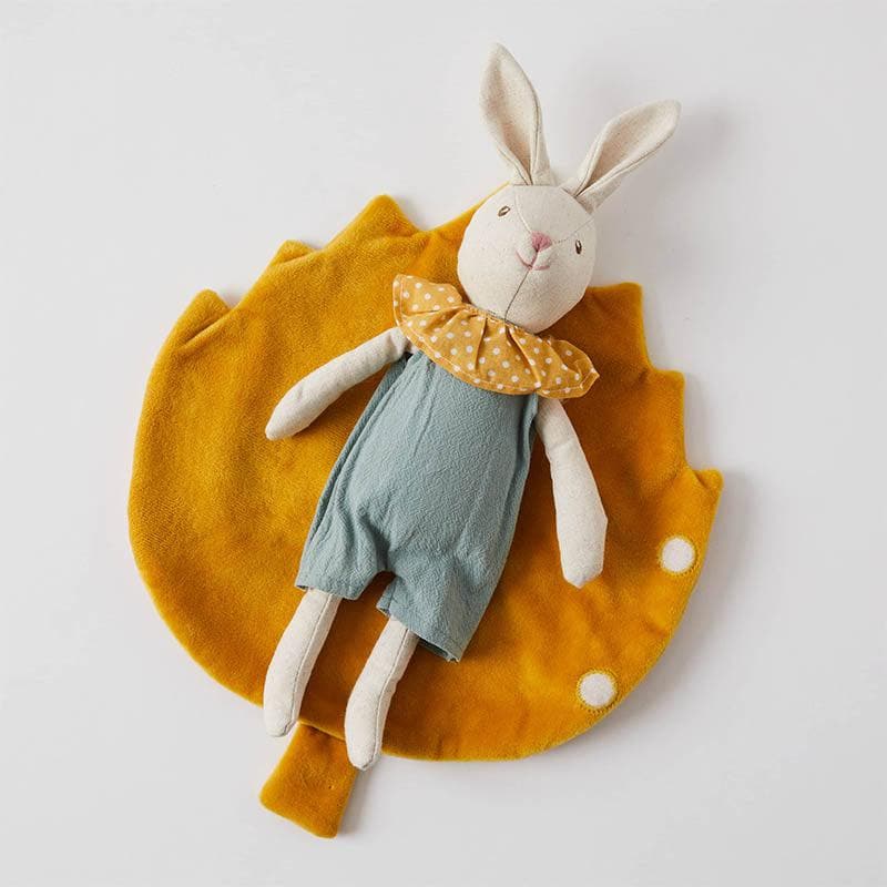 Bedtime baby bunny soft toy with leaf shaped blanket