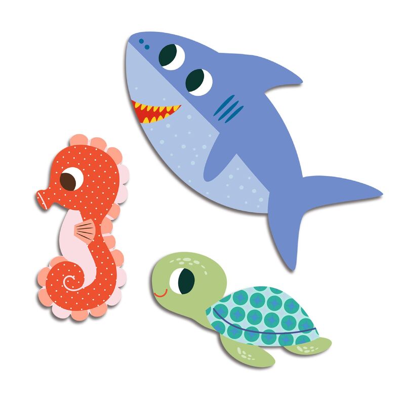 Cute turtle, seahorse, shark stickers