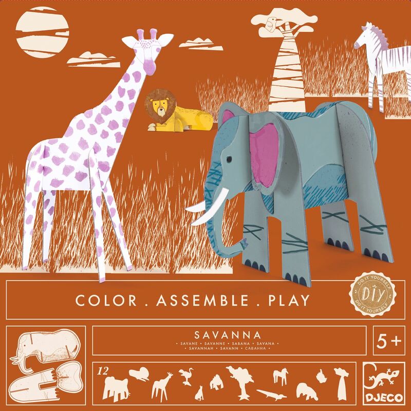 Sturdy cardboard safari animal colouring figures