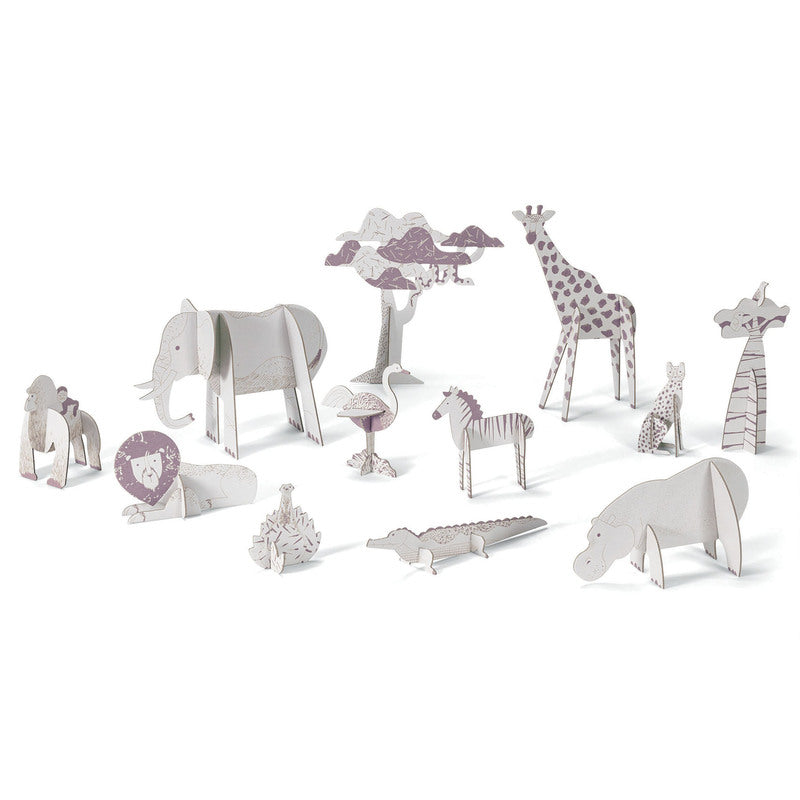 Sturdy cardboard safari animal colouring figures