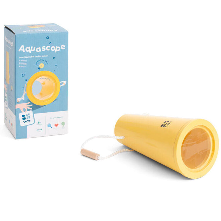 Yellow cylindrical product with Aquascape packaging on a white background