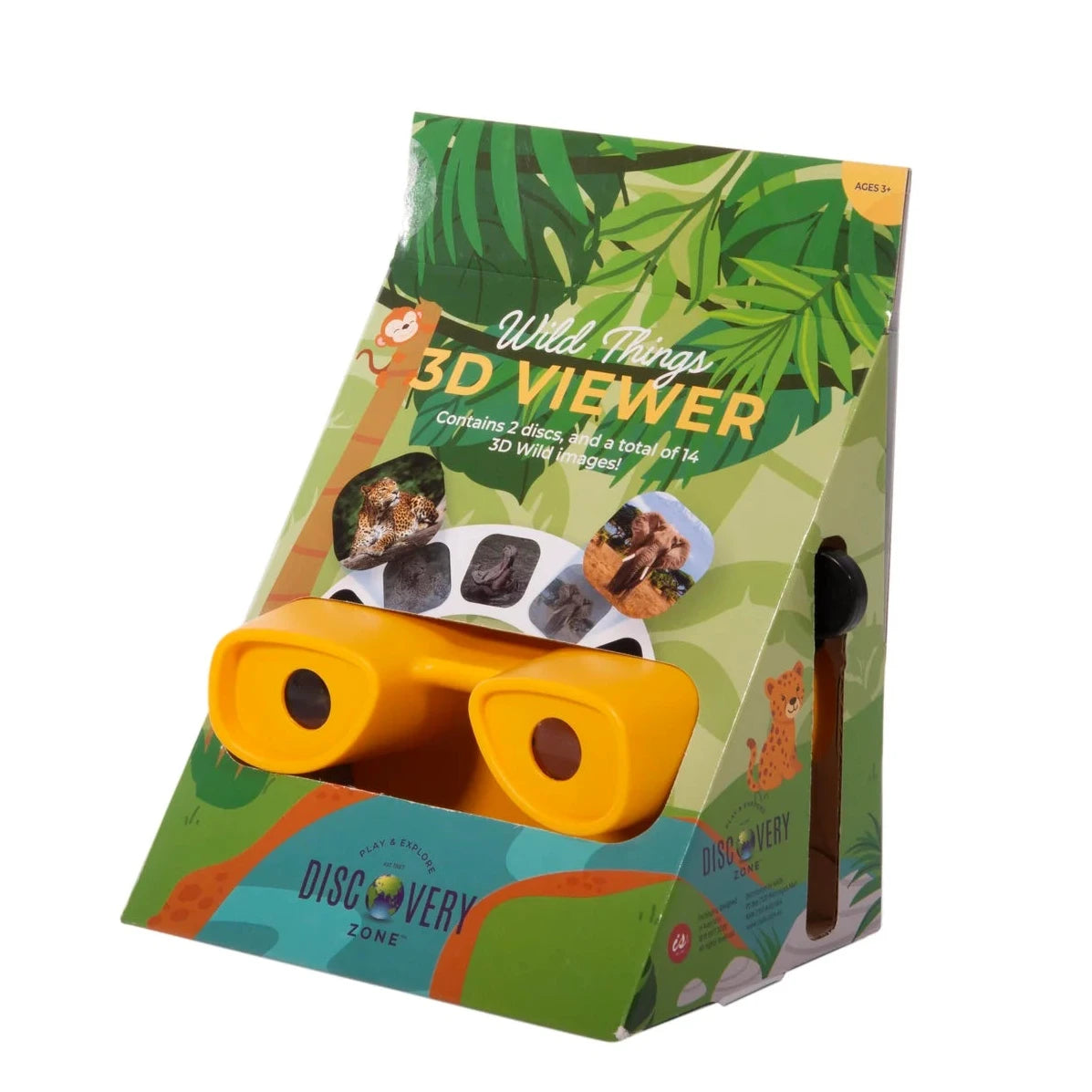 3D viewer packaging with jungle-themed design on a white background