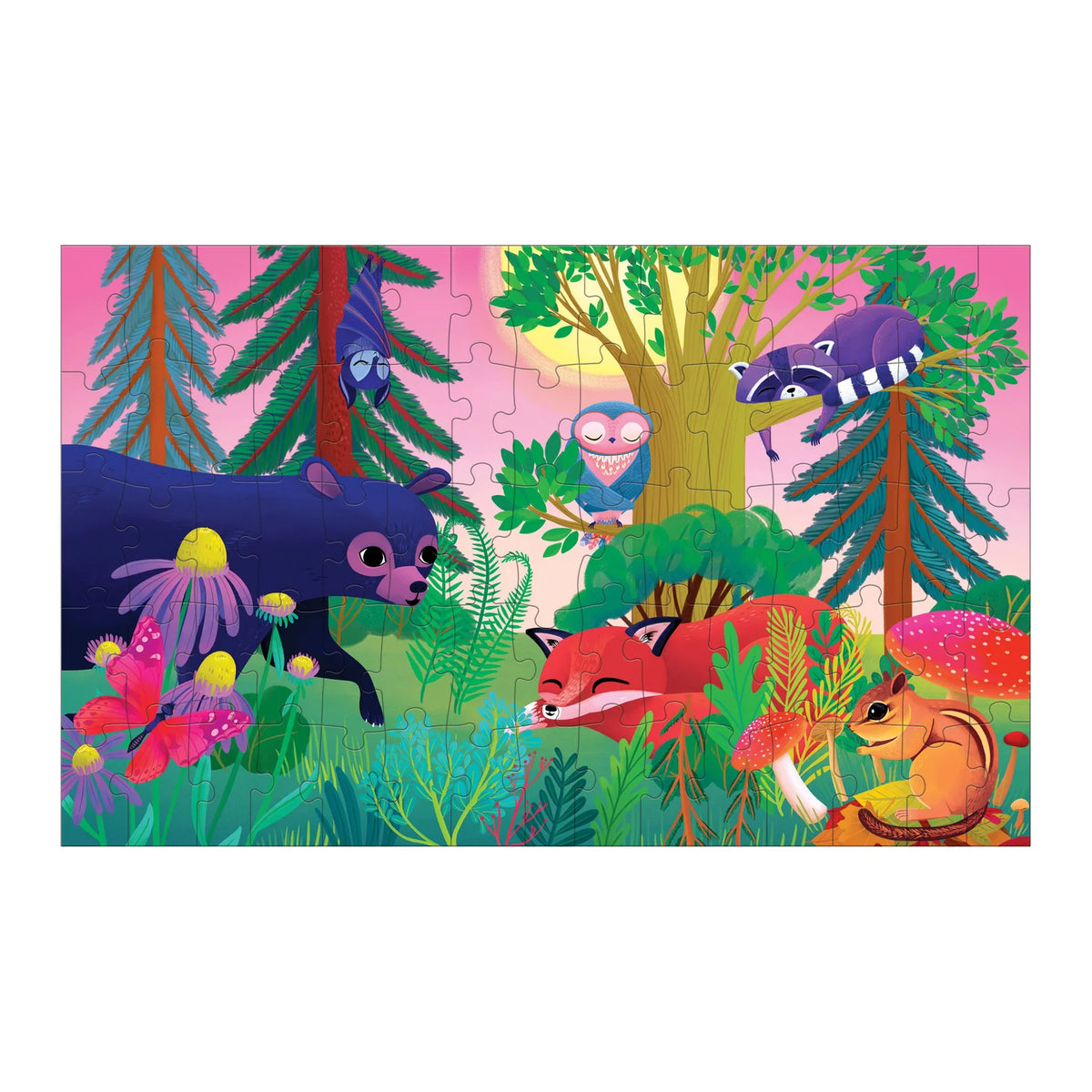 Mudpuppy Forest Day & Night puzzle artwork with woodland animals