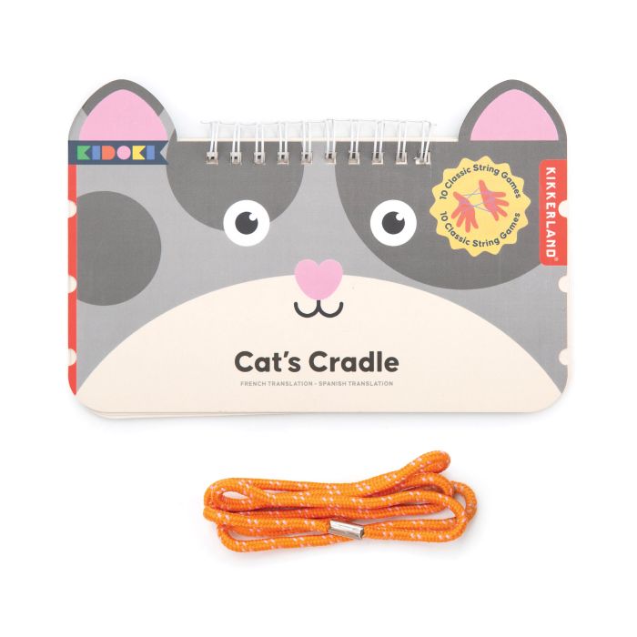 Packaging of 'Cat's Cradle' game featuring a colorful design with a cat face and strings for playing the game, with the age guide of 6+ indicated.