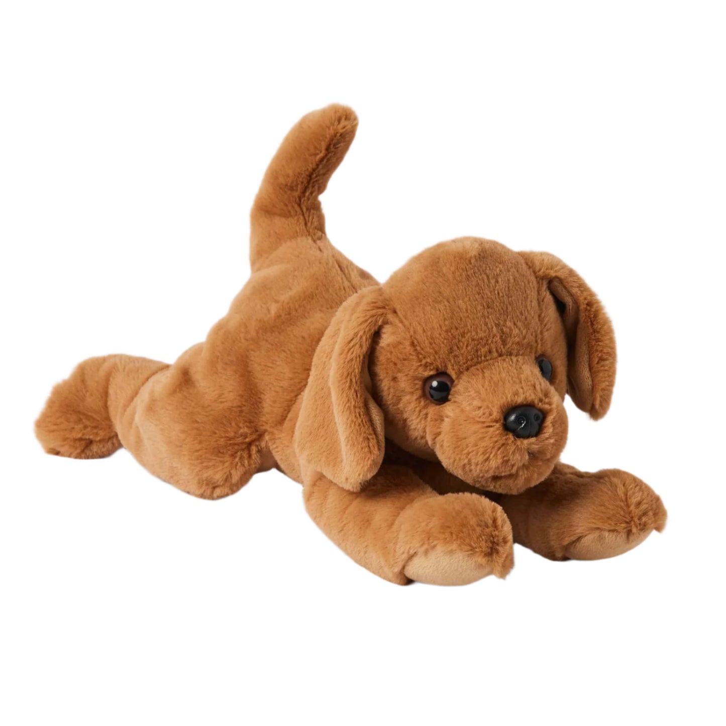 Brown plush dog toy on a white background