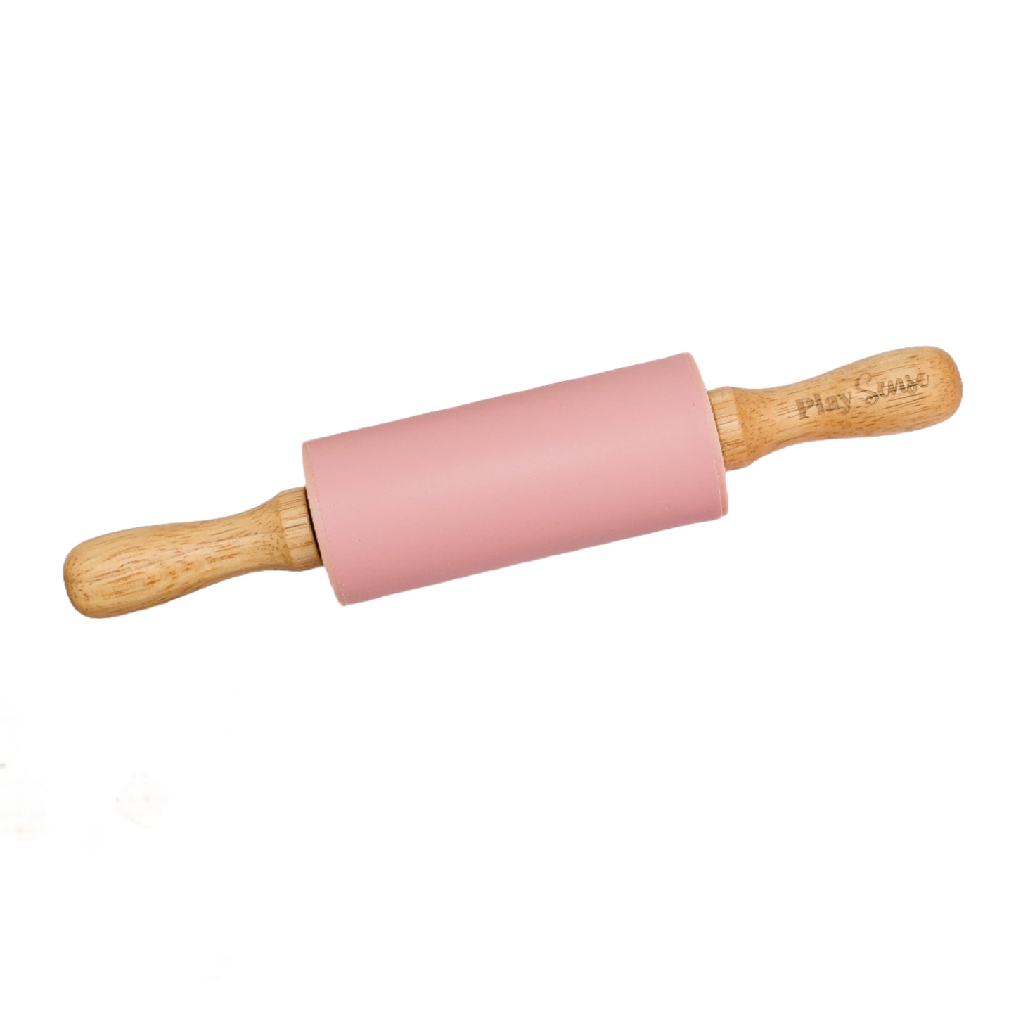 Pastel pink silicone dough roller, wooden handles
