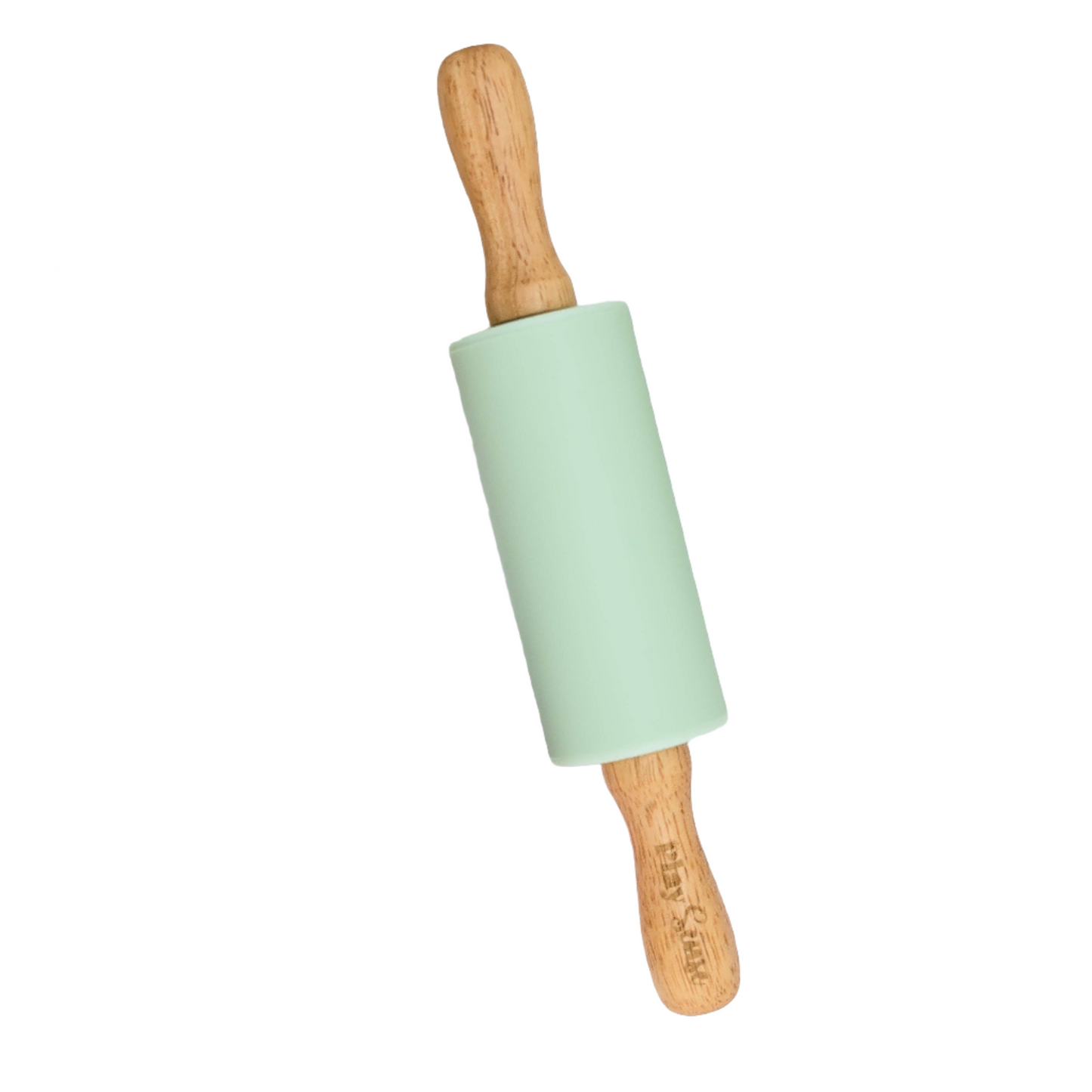 Mint green silicone dough roller wooden handles