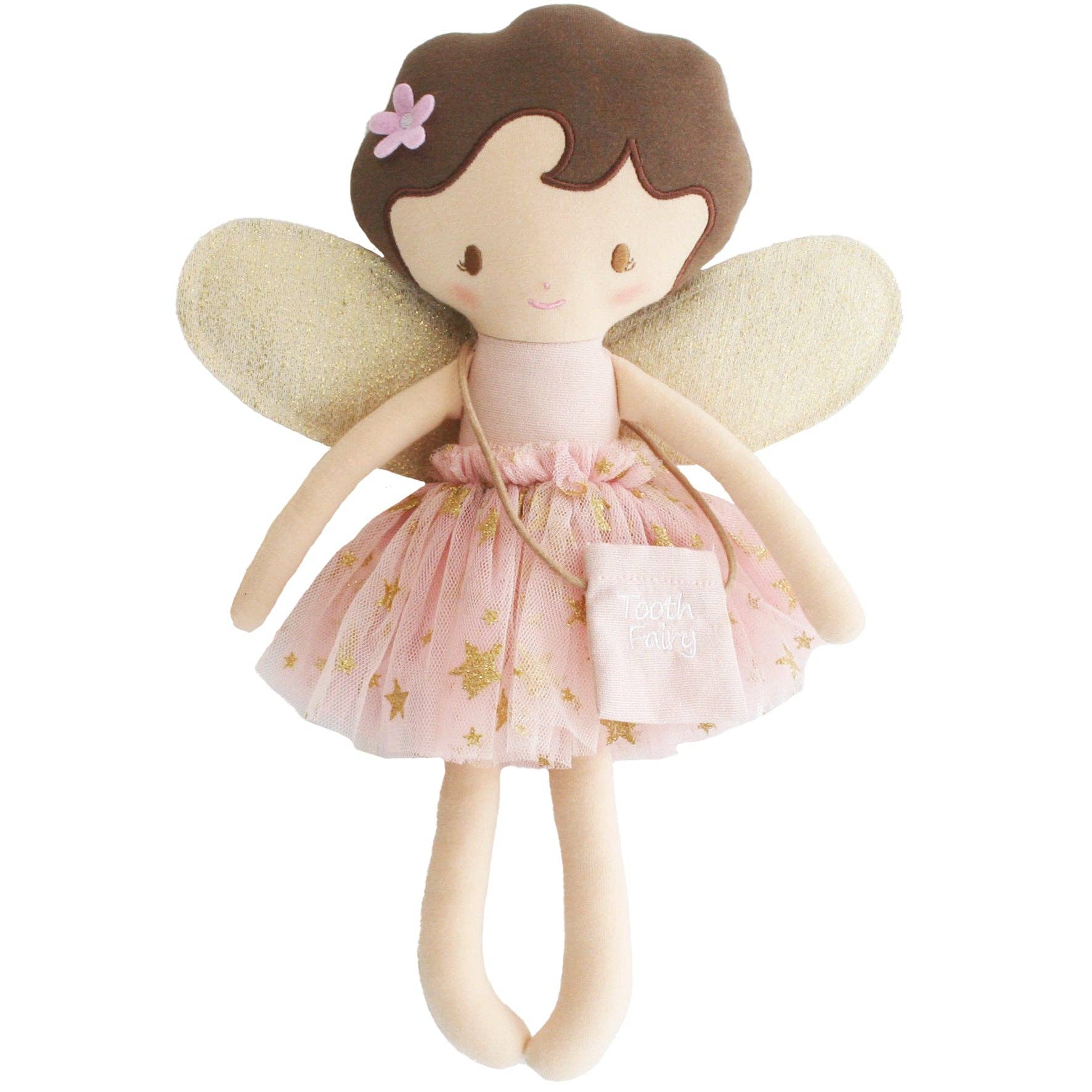 Fairy doll with pink dress and wings on a white background