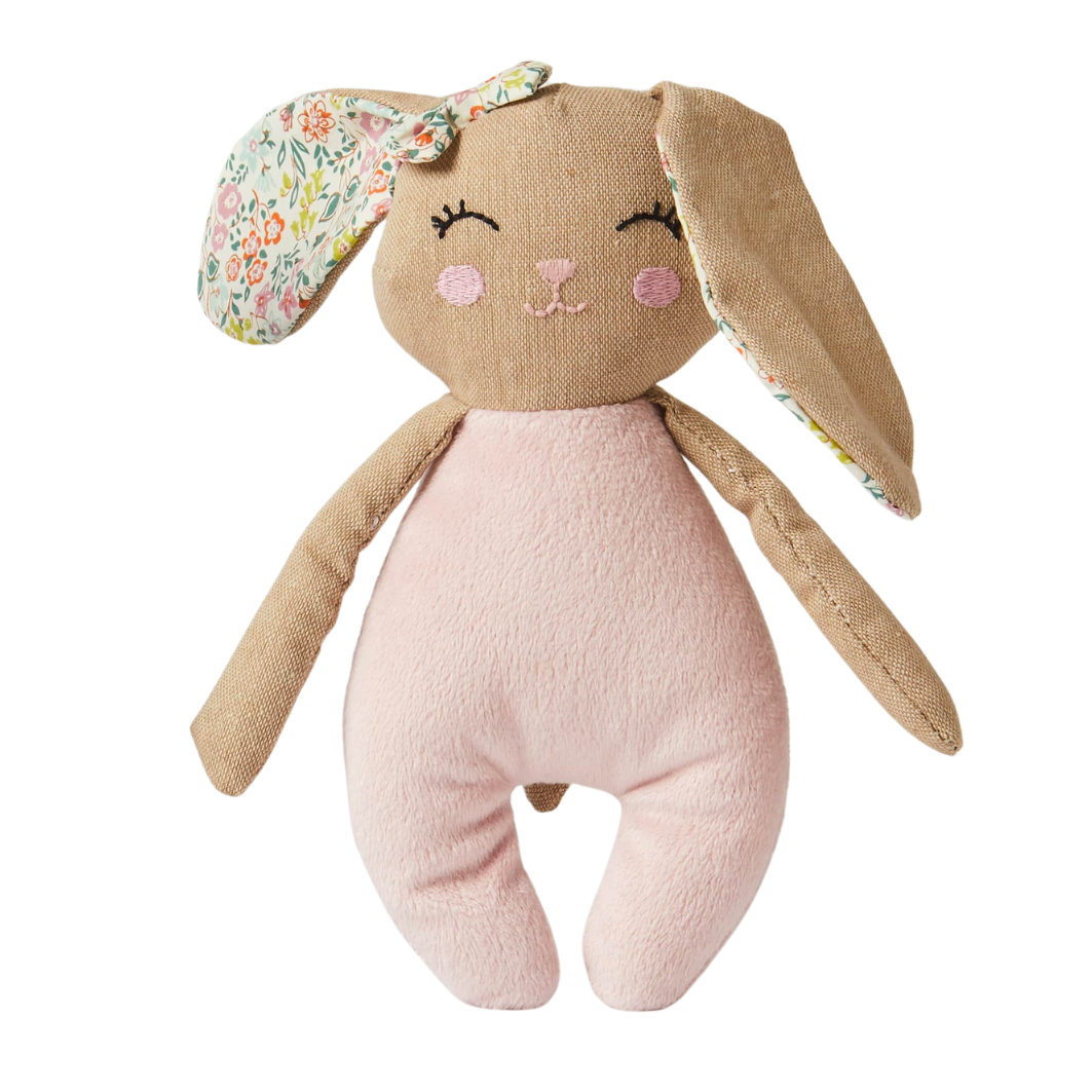 Fabric pink bunny baby toy with rattle