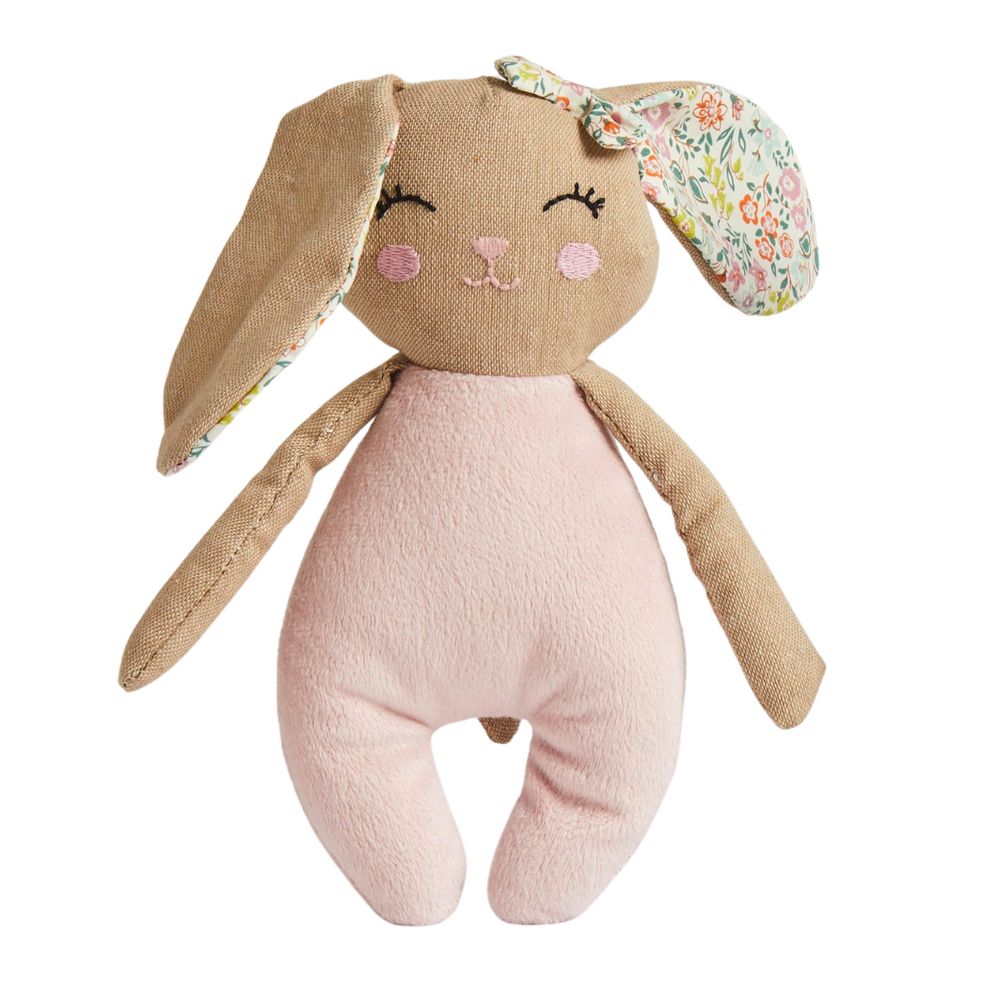 Fabric pink bunny baby toy with rattle
