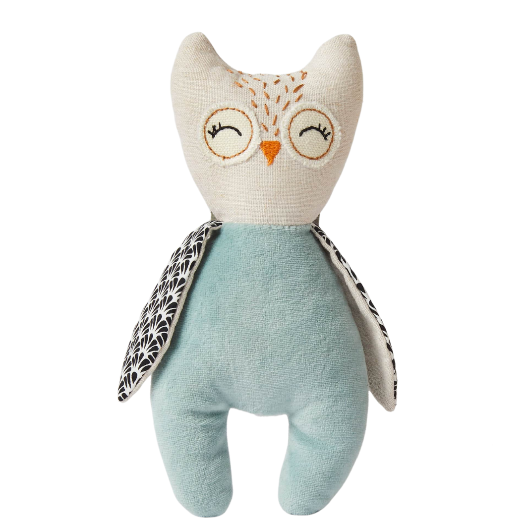 Fabric owl baby toy with rattle