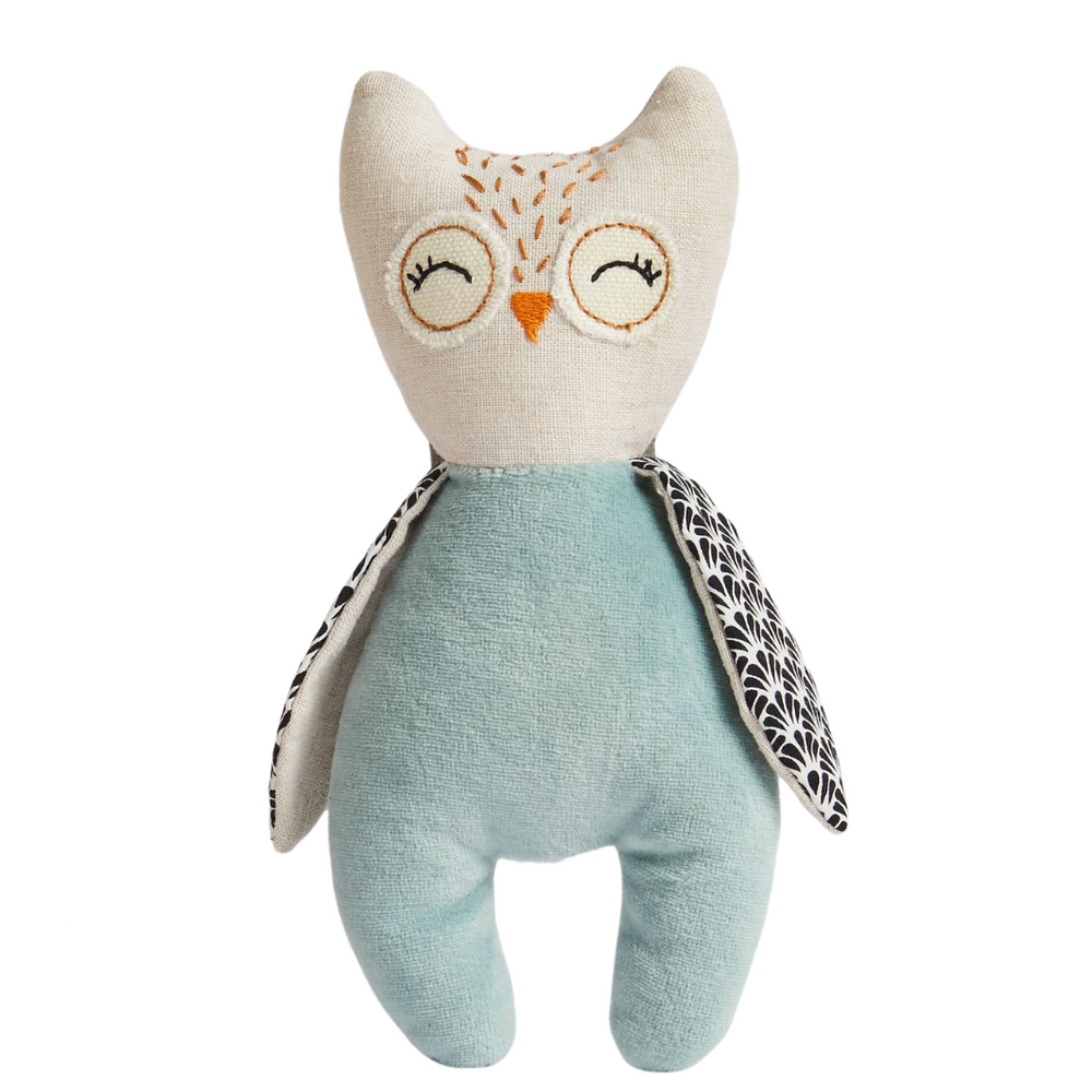 Fabric owl baby toy with rattle