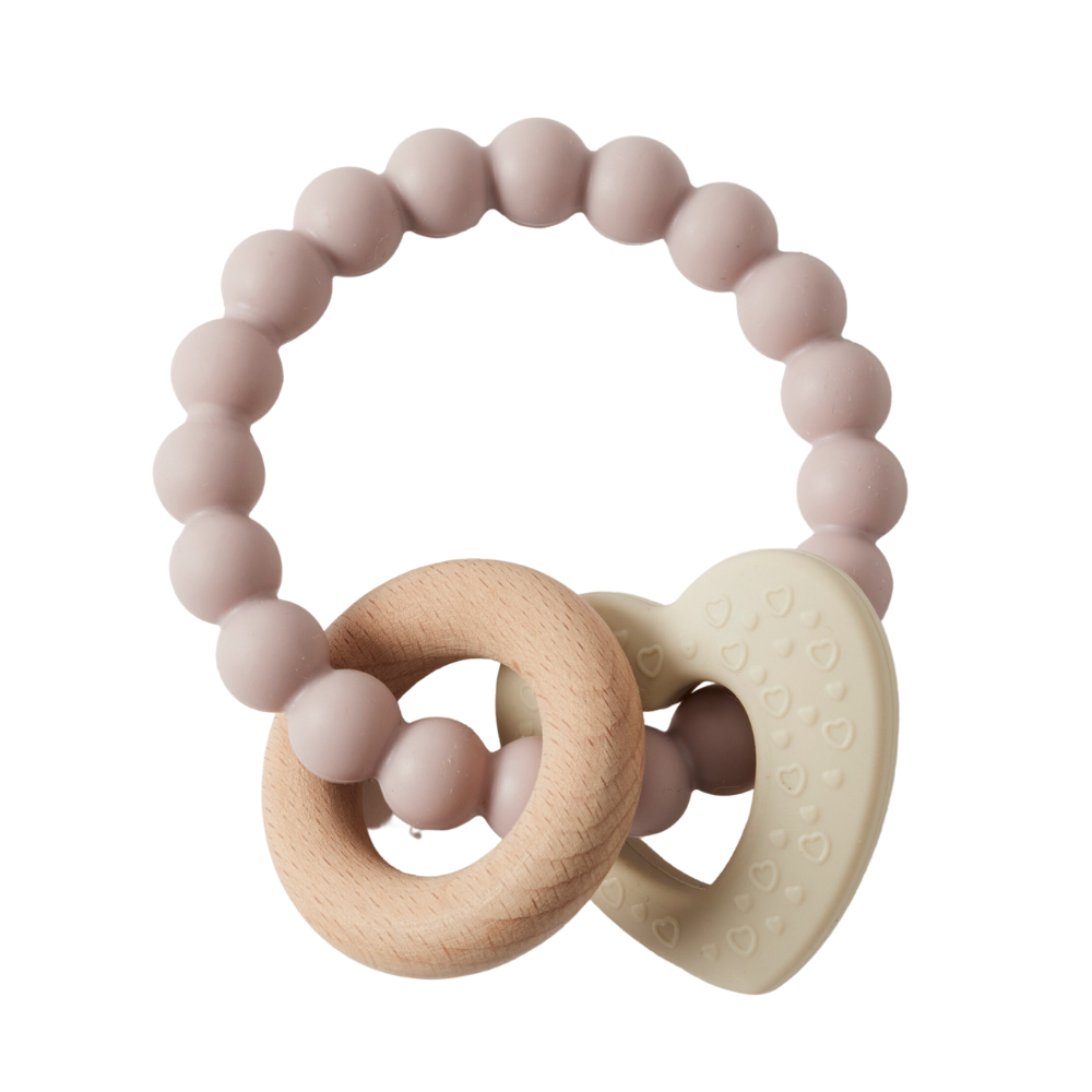 Mika Silicone & Wood Teether - Heart