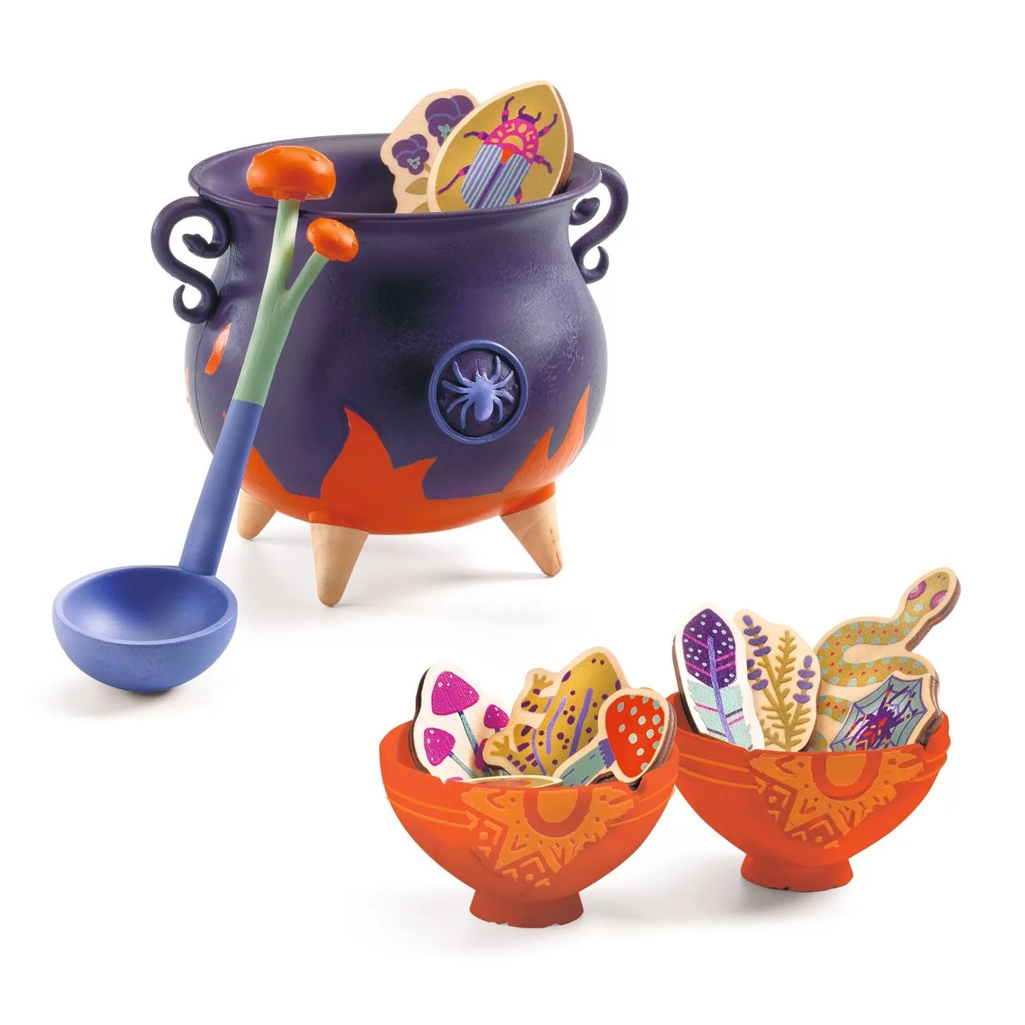 Witches soup game with purple cauldron and accessories
