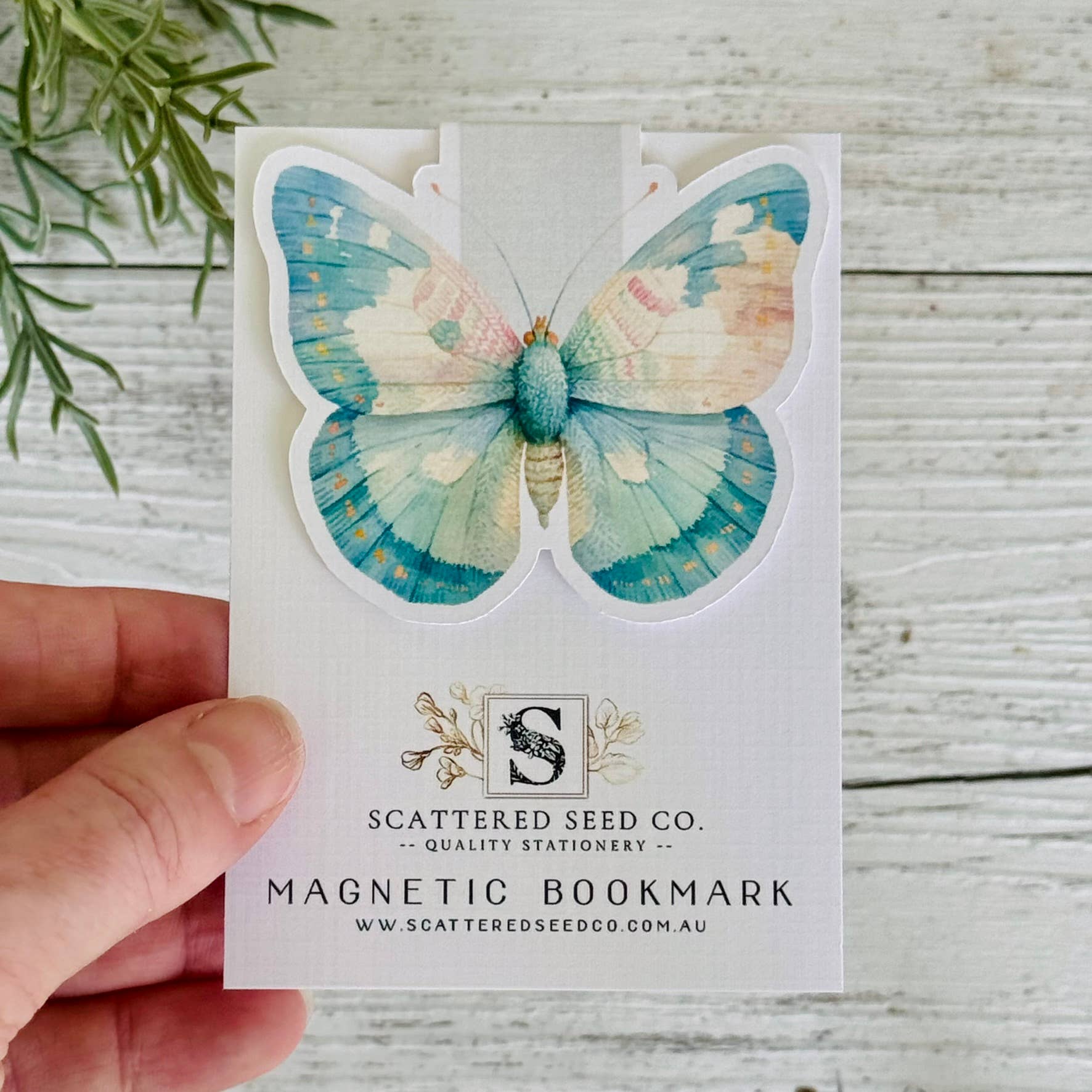 Pretty blue butterfly shaped cardboard book mark