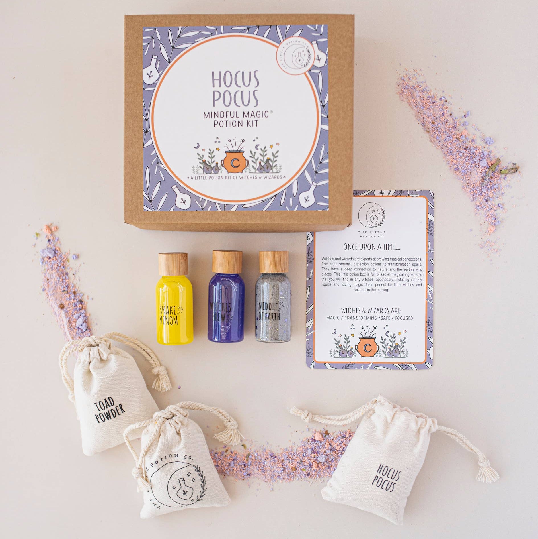 Hocus Pocus Mindful Magic Potion Kit with bottles and accessories on a light background