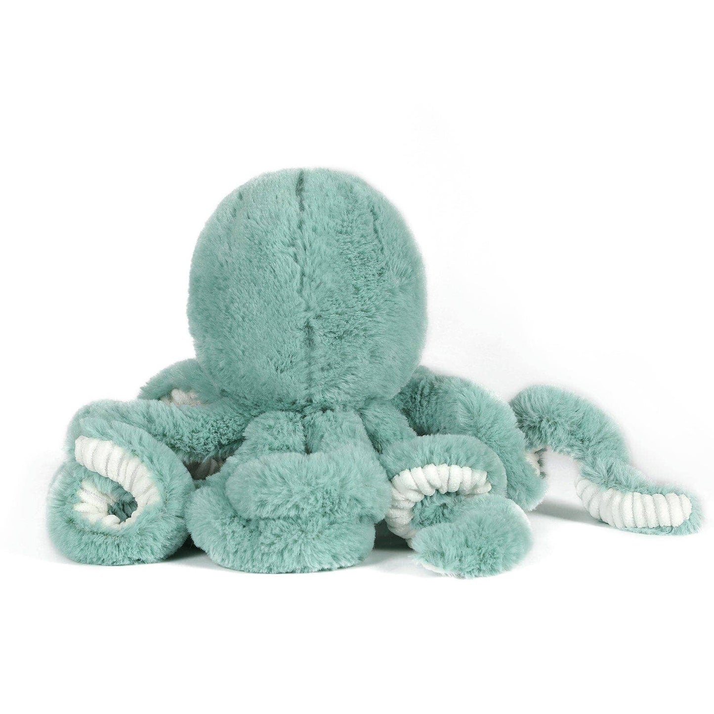 Plush octopus toy in green on a white background