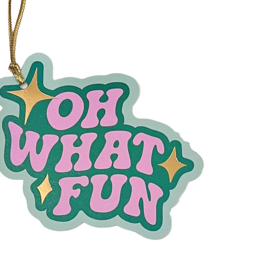 Gift Tag - Oh What Fun! (mint, pink & gold shaped)