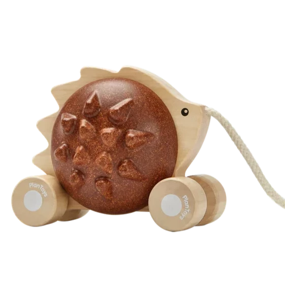 Brown pull-along hedgehog toy - Plan Toys at Send A Toy