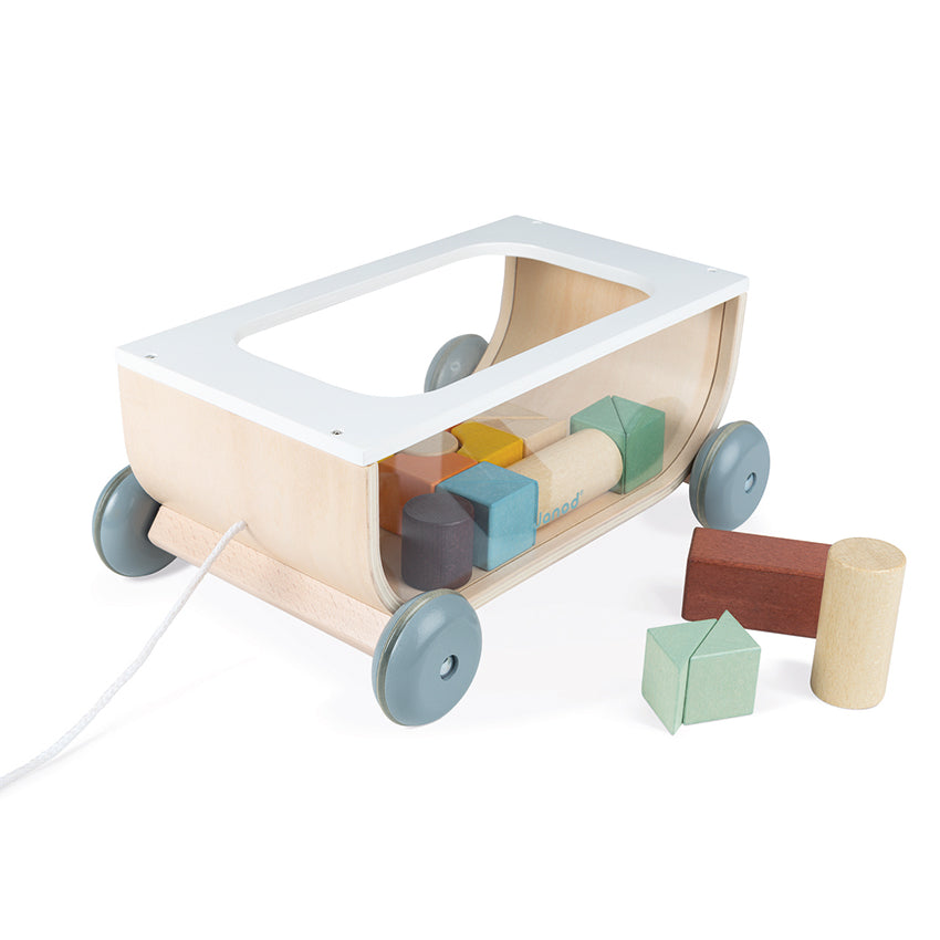 Cocoon Pull Along Cart with Blocks Janod Pull-Along Toys