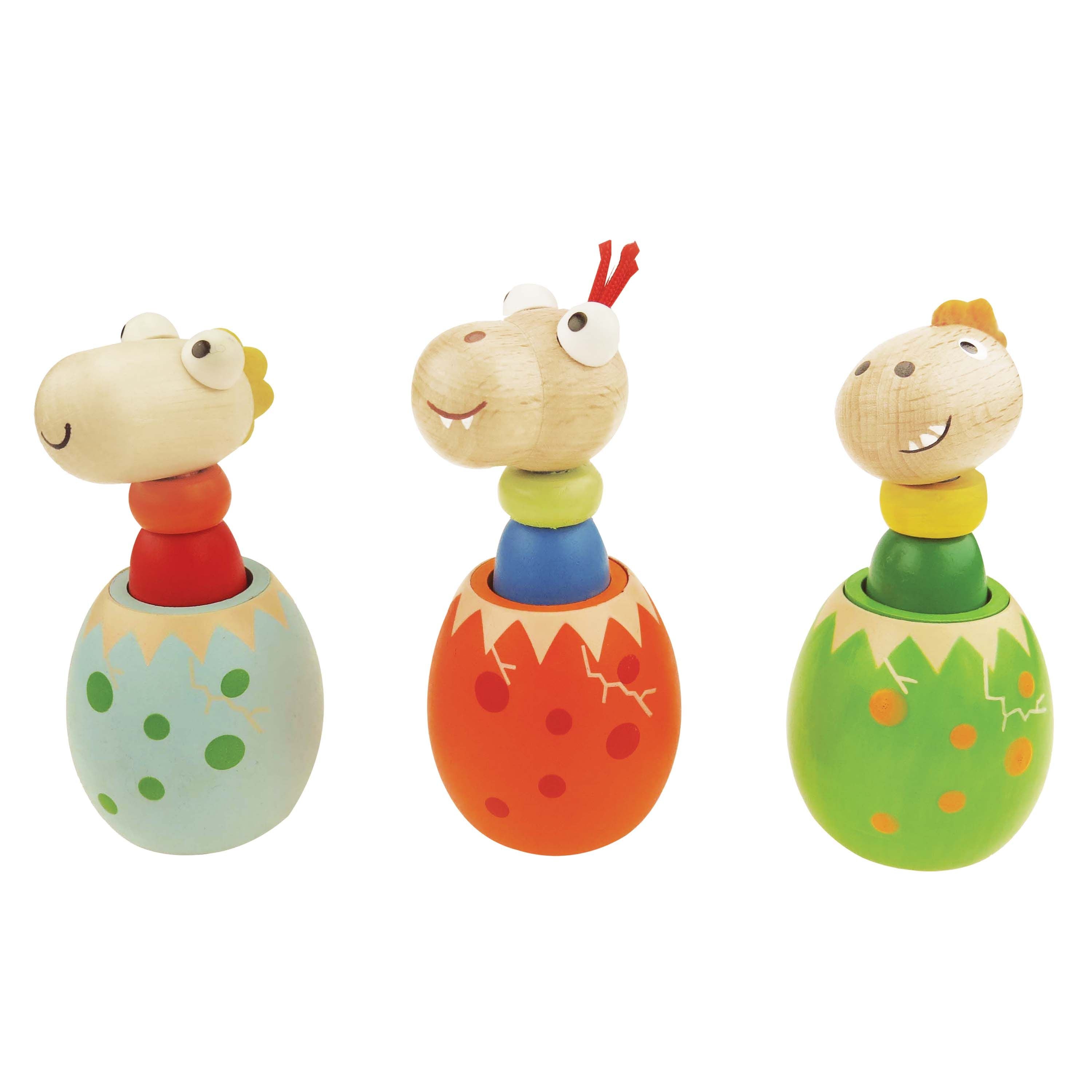 Wooden Dino Squeaking Egg Babies