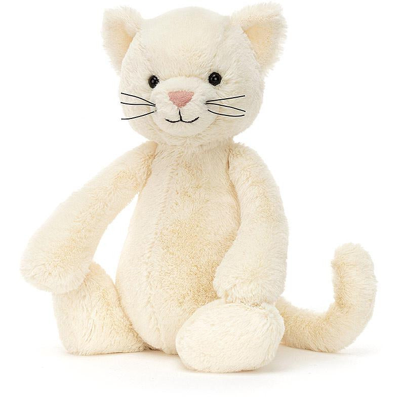 Jellycat Bashful Cream Kitten soft toy with black whiskers
