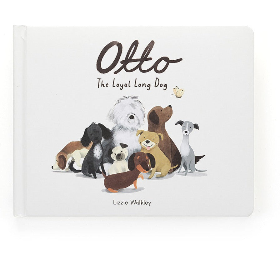 Otto The Loyal Long Dog padded hardback children's book with cute dog illustrations on front cover - Jellycat brand - Send A Toy