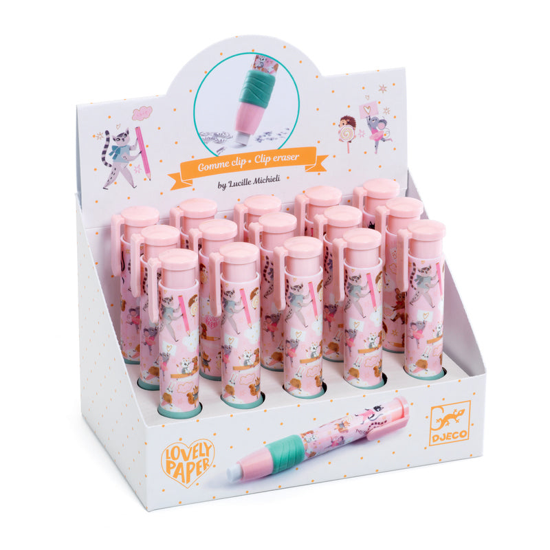Lucille Clip Eraser Pens in display box - Djeco