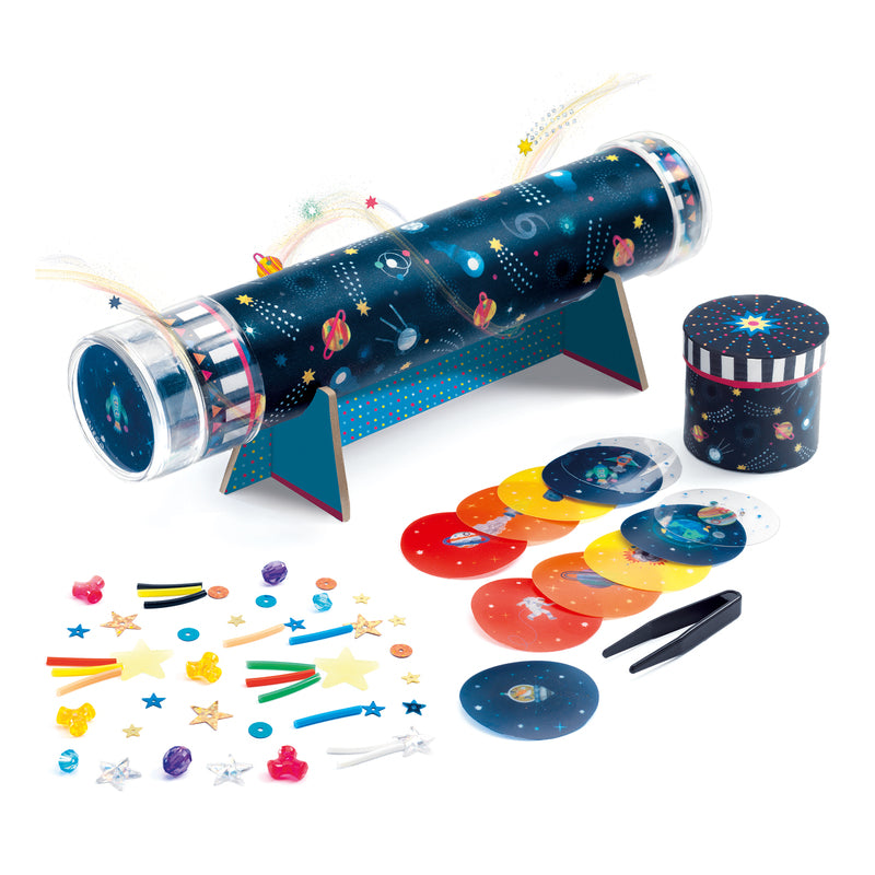 Self-assembly Childs kaleidoscope toy displayed on a white background