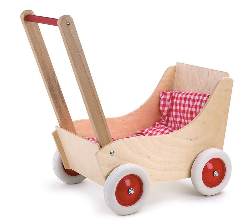 Beechwood Pram + Red Gingham Bedding Egmont Toys Doll Prams and Strollers
