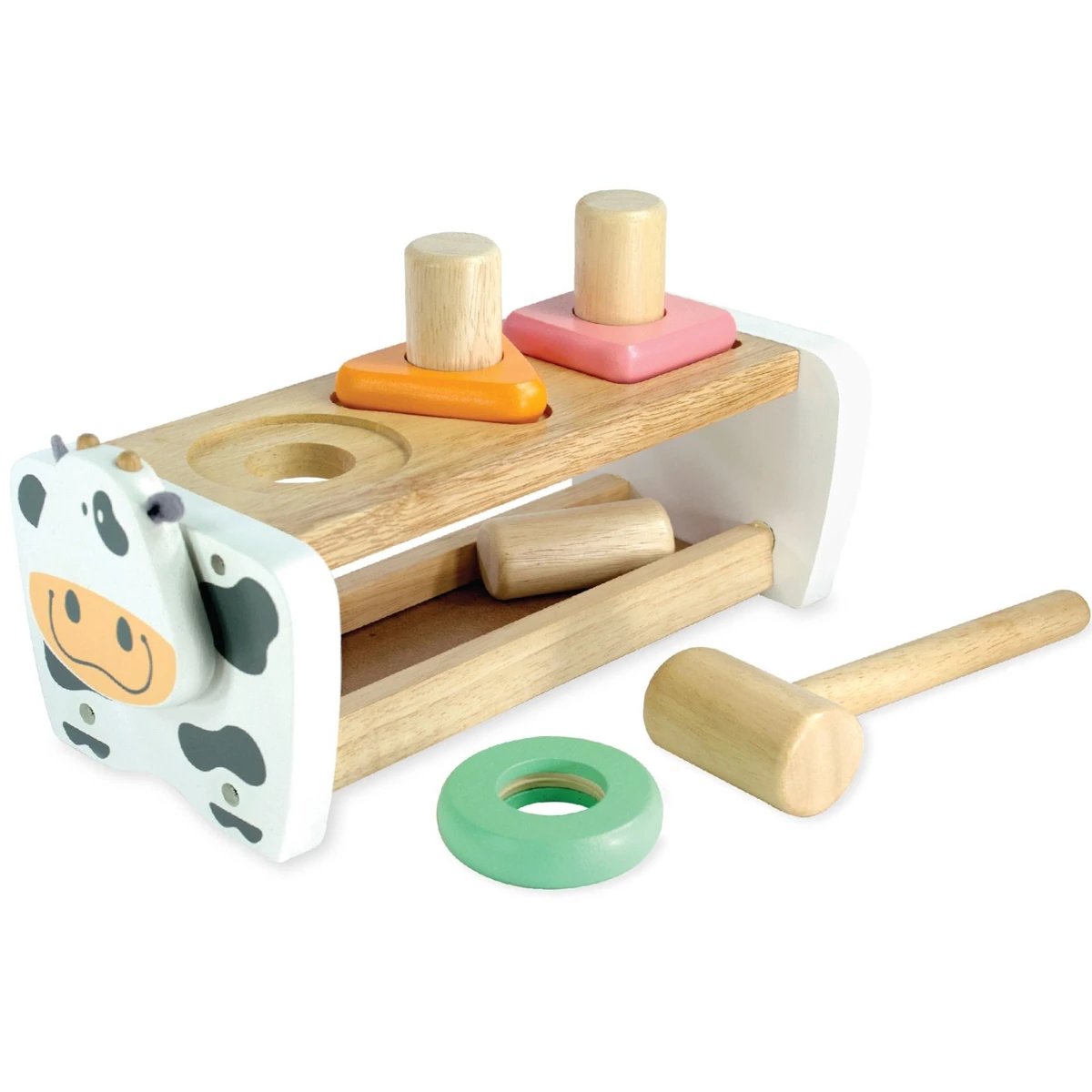 Cow Hammer Bench + Shape Sorter I'm Toy Hammer | Peg | Pattern Boards