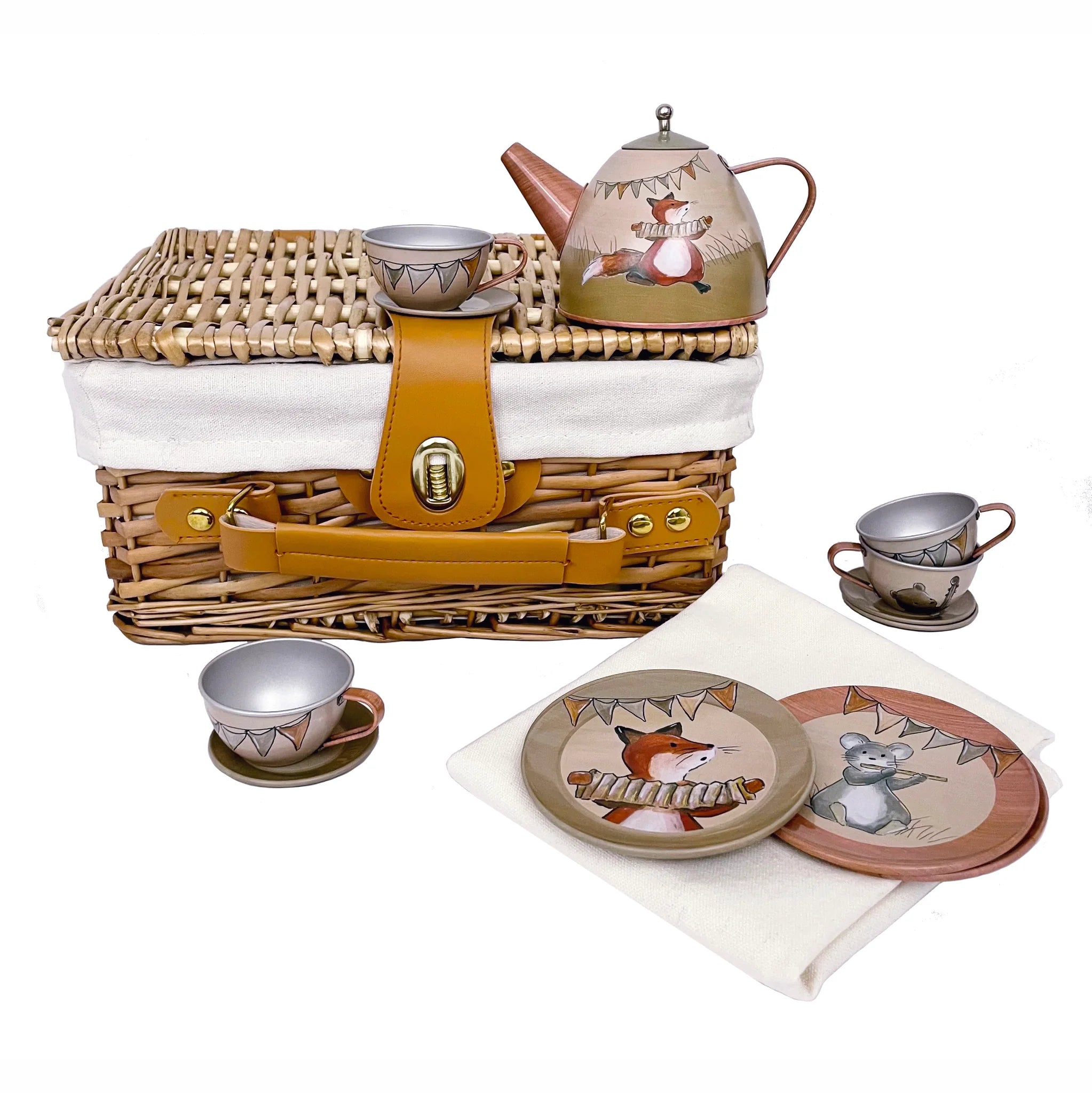 Musicians Tin Tea Set in a Wicker Basket