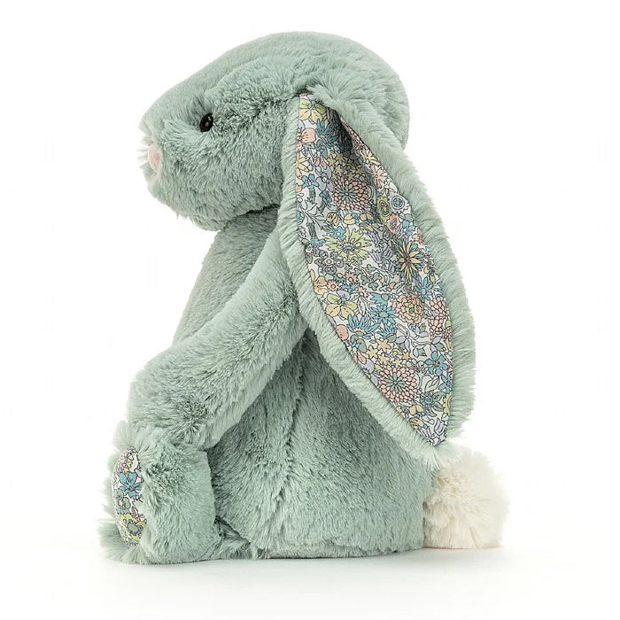 Blossom Sage colour bunny with floral fabric ears and feet - Medium Jellycat