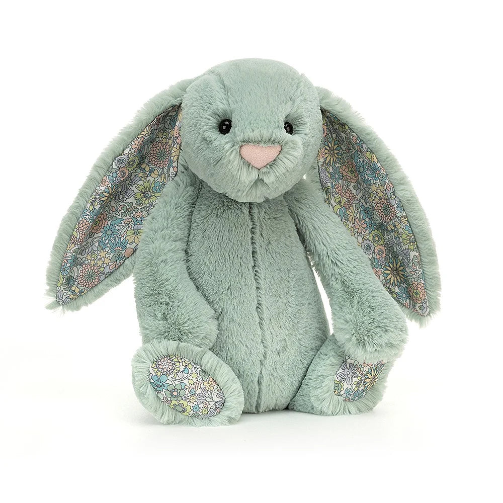 Blossom Sage colour bunny with floral fabric ears and feet - Medium Jellycat 