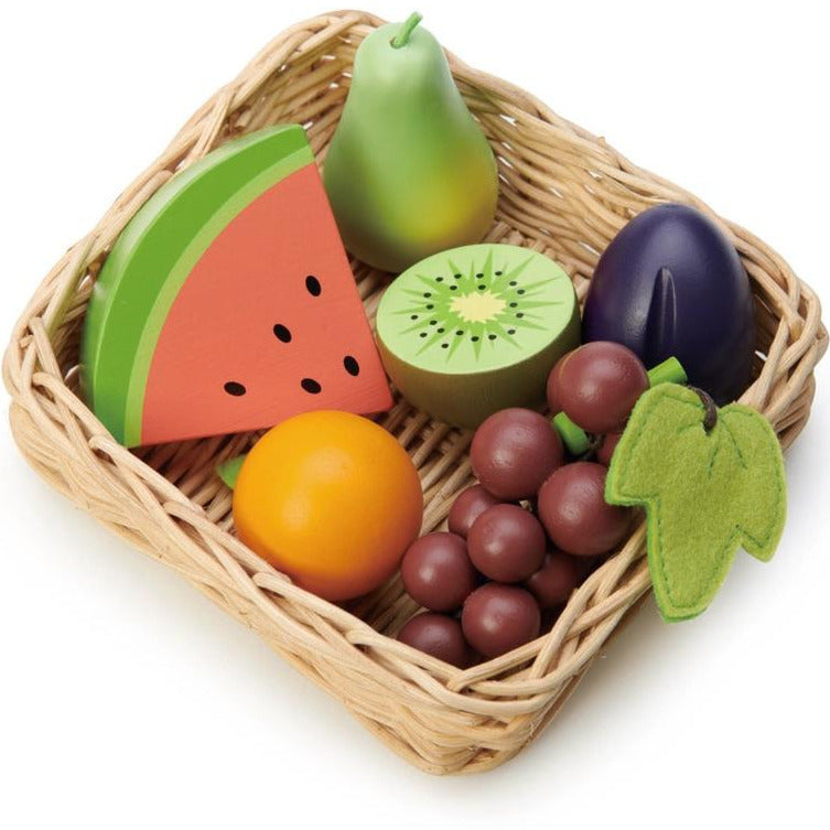 Wooden Fruit in wicker Basket Tender Leaf Toys