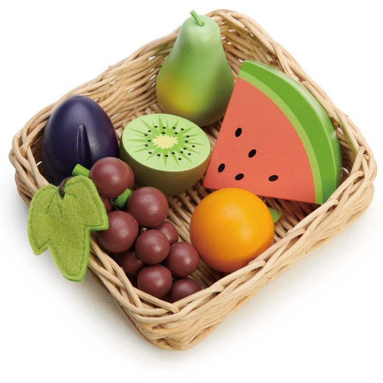 Wooden Fruit in wicker Basket Tender Leaf Toys