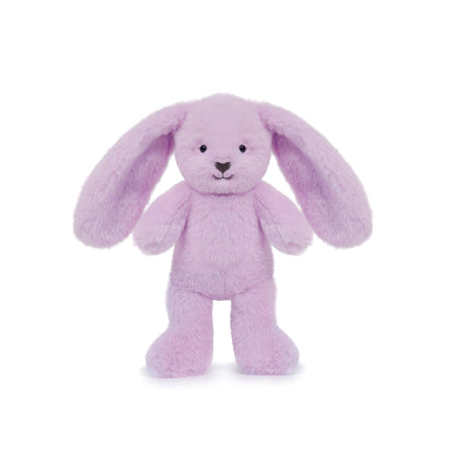 Purple plush bunny toy on a white background