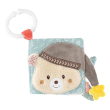 A soft book with animal motifs, featuring a bear character, designed for baby and toddler entertainment.