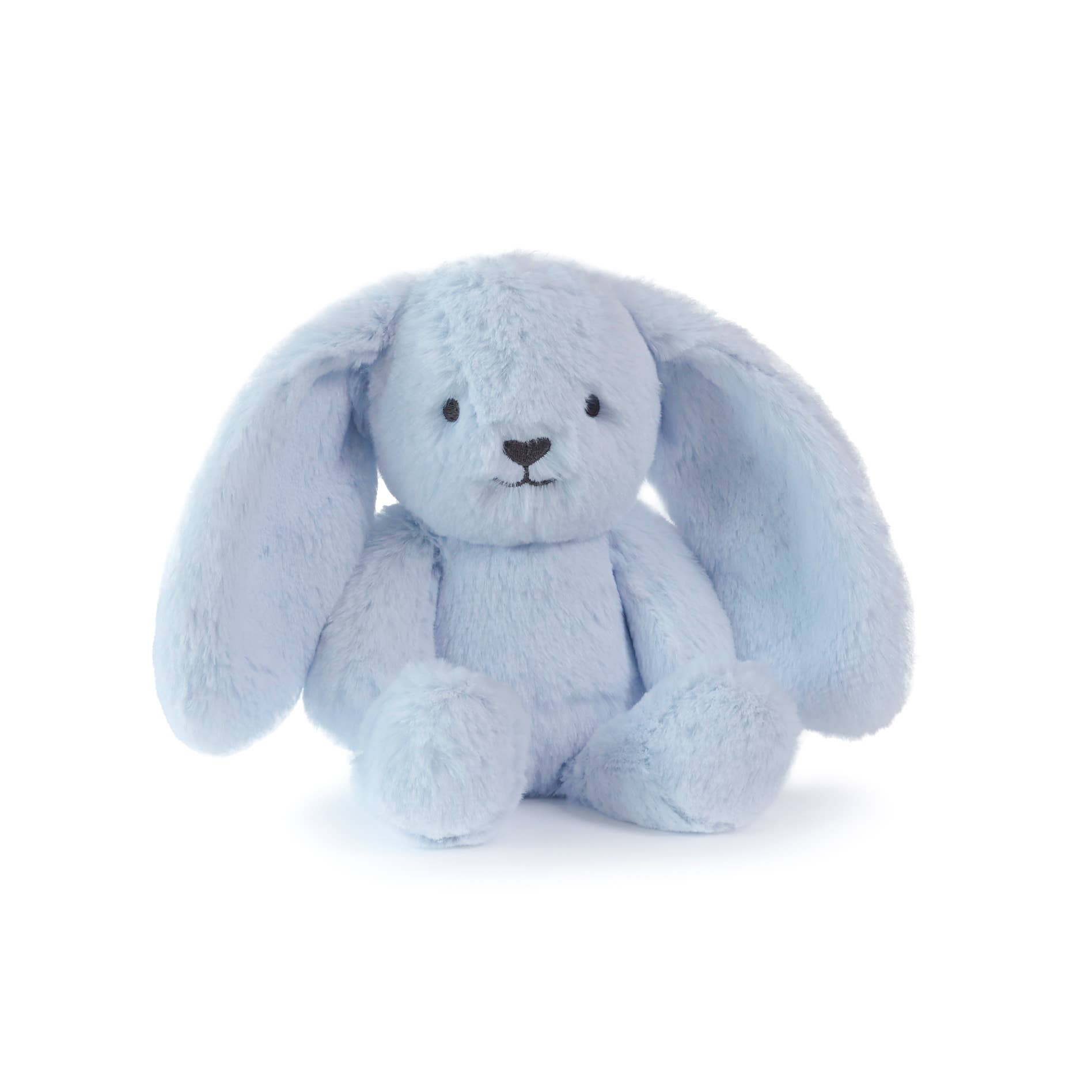 Blue plush bunny toy on a white background
