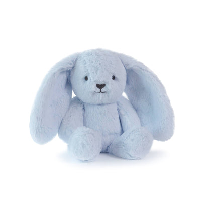 Blue plush bunny toy on a white background