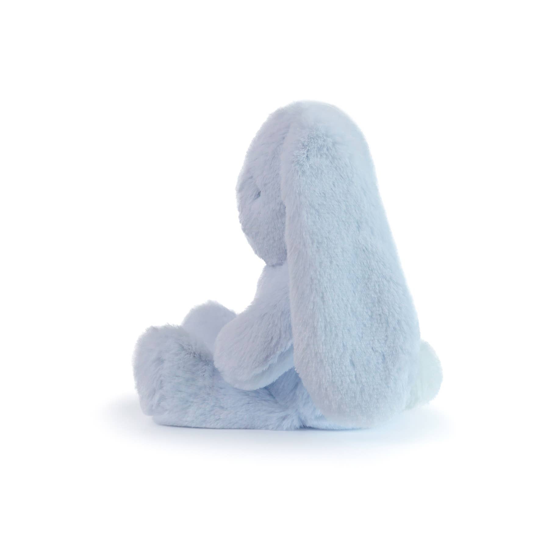 A baby blue plush toy resembling a  on a white background