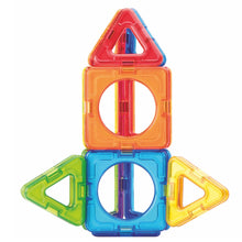 A set of colorful plastic building blocks in various shapes, including triangles and squares, designed for construction set play.