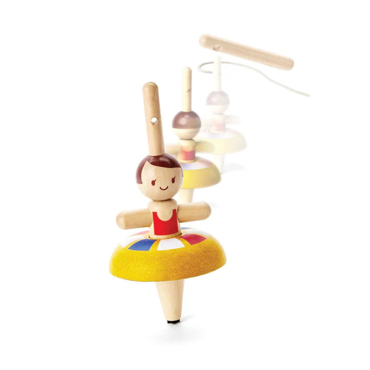 Wooden toy with a character on a white background