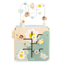 Janos Wooden activity cube with wire insect bead maze and path finder.