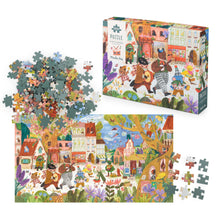 Jigsaw puzzle set with a colorful box featuring animal characters and a completed puzzle.