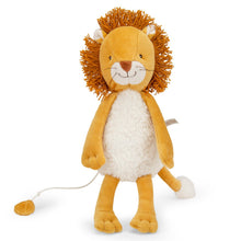 Lion musical soft toy with pull-cord on a white background